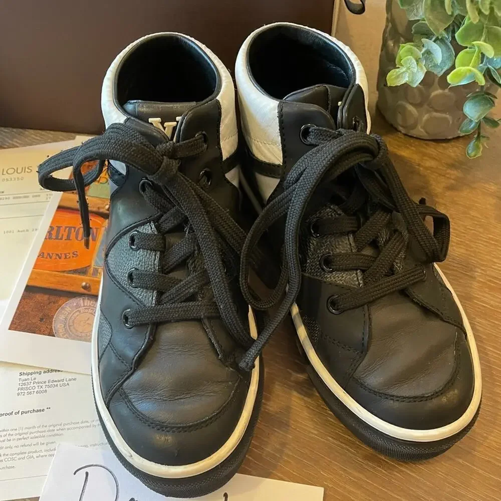 Louis Vuitton Boys Black Damier Designer Sneakers Shoes Youth size 12